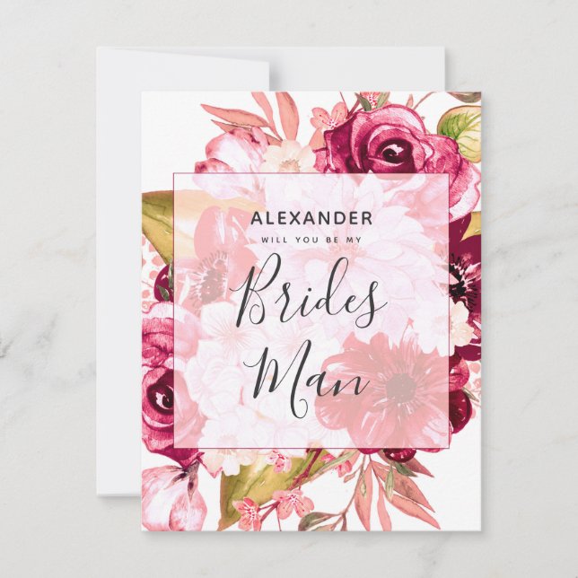 Burgund & Blush Bloral werden Sie mein Bridesman s Einladung (Vorderseite)