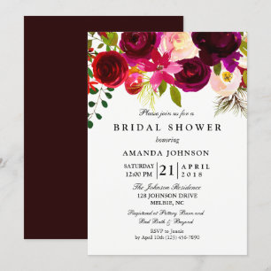 Burgund Blush Blume Bridal Dusche Einladung