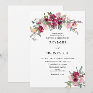 Burgund Blush Blumenstrauß Hochzeit Einladung