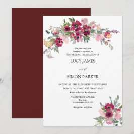 Burgund Blush Blumenstrauß Hochzeit Einladung