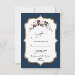 Burgund Blush Elfenbein Blumenblüte Goldene Hochze RSVP Karte