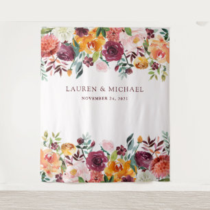 Burgund Blush Floral Hintergrund   Foto Booth Prop Wandteppich