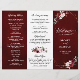 Burgund Blush Floral Modernes Hochzeitsprogramm