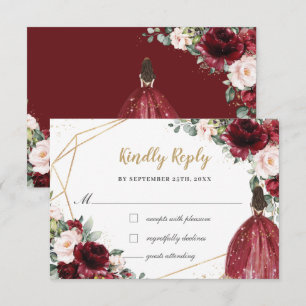 Burgund Blush Floral Quinceñera Prinzessin Antwort