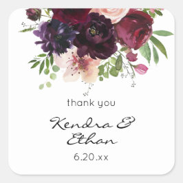 Burgund & Blush Floral Vielen Dank Quadratischer Aufkleber
