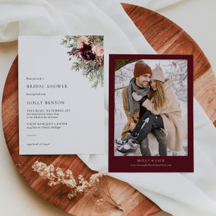 Burgund Blush Floral Winter Brautparty laden ein Einladung