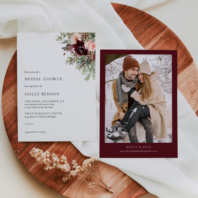 Burgund Blush Floral Winter Brautparty laden ein Einladung (Von Creator hochgeladen)