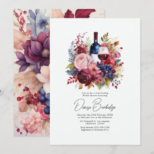 Burgund & Blush Florale Weinverkostung Brautparty Einladung