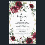 Burgund Blush Gold Greenerity Wedding Menu Cards<br><div class="desc">Das Design zeichnet sich durch einen geometrisch bedruckten,  goldfarbenen Rahmen aus,  der mit Blumenelementen in Bordeaux-,  Rot- und Blütentönen über Grün,  Eukalyptus und Blume besticht. Das Design zeichnet sich auch durch ein benutzerfreundliches typografisches Layout aus.</div>