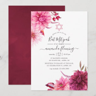 Burgund & Blush Herbst Floral Bat Mitzvah Einladung