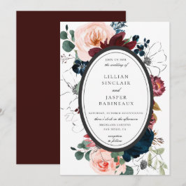 Burgund Blush Navy Bloral Oval Rahmen Hochzeit Einladung