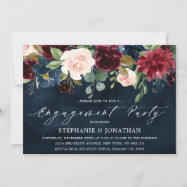 Burgund Blush Navy Blue Floral Engagement Party Einladung
