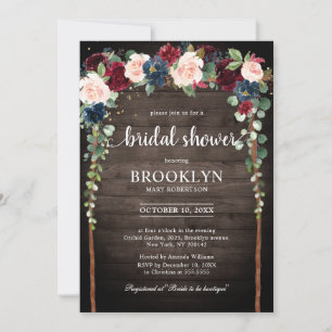 Burgund Blush Navy Blumenbogen Brautparty Invi Einladung