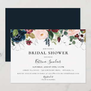 Burgund Blush Navy Fall Floral Brautparty Einladung