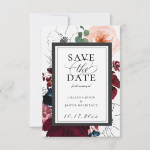 Burgund Blush Navy Floral Save the Date Ankündigung