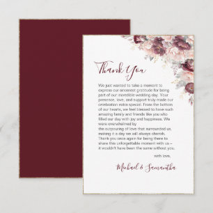 Burgund Blush Peony und Rose Hochzeit Dankeskarte