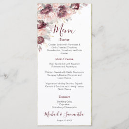 Burgund Blush Peony und Rose Hochzeit Menükarte