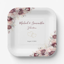 Burgund Blush Peony und Rose Hochzeit Pappteller