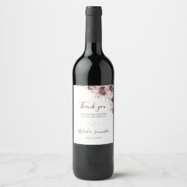 Burgund Blush Peony und Rose Hochzeit Weinetikett