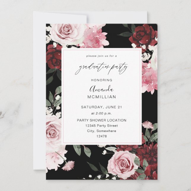 Burgund & Blush Pink 6 Blumenstuhlparty B Einladung (Vorderseite)