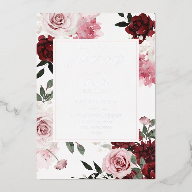 Burgund & Blush Pink 6 Blumenstuhlparty Folieneinladung (Vorderseite)