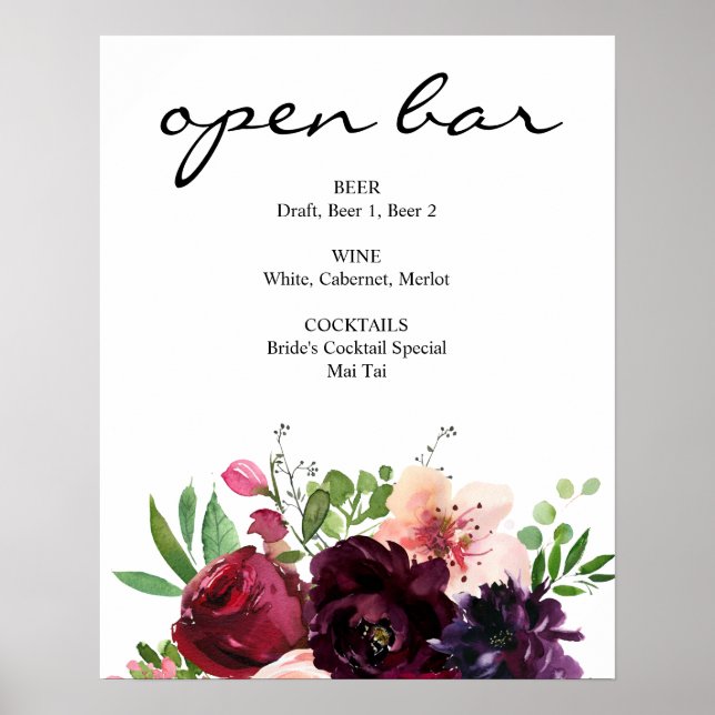 Burgund & Blush Pink Bar Sign Poster (Vorne)