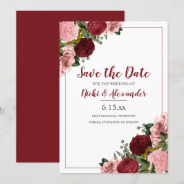 Burgund Blush Pink Bläserblütenweiße Hochzeit Rett Einladung