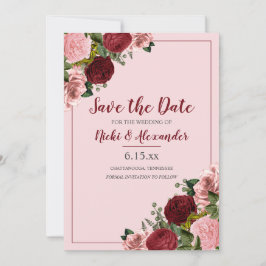 Burgund Blush Pink Bloral Hochzeit Rett Datum Einladung