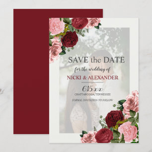Burgund Blush Pink Bloral Hochzeit Rett Datum Einladung