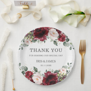 Burgund Blush Pink Bloral Polterabend Geburtstag Pappteller