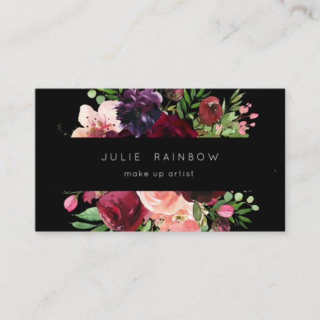 Burgund & Blush Pink Bloral - Schwarz Visitenkarte (Vorderseite)