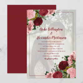 Burgund Blush Pink Bloral Wedding Foto Einladung
