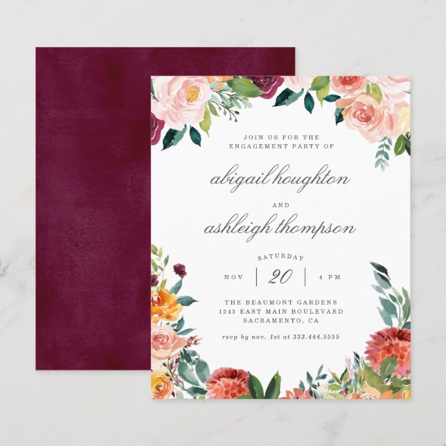 Burgund Blush Pink Blues Engagement Party für den  (Vorne/Hinten)