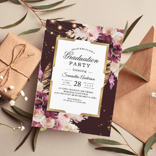Burgund Blush Pink Blues & Gold Rahmen & Lights Einladung