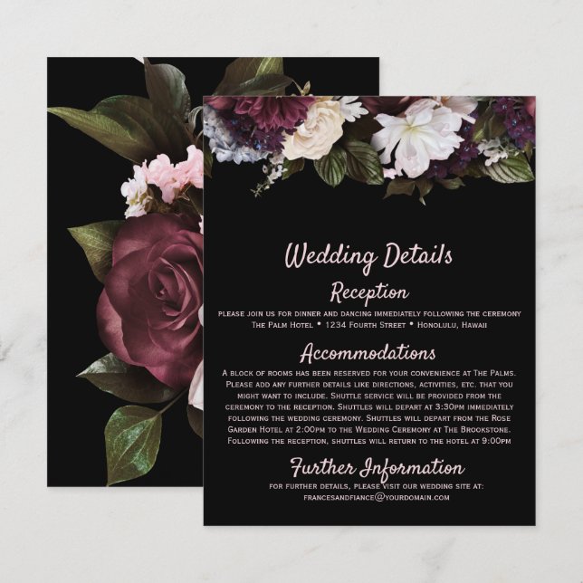 Burgund Blush Pink Blues Hochzeitskarte Begleitkarte (Vorne/Hinten)