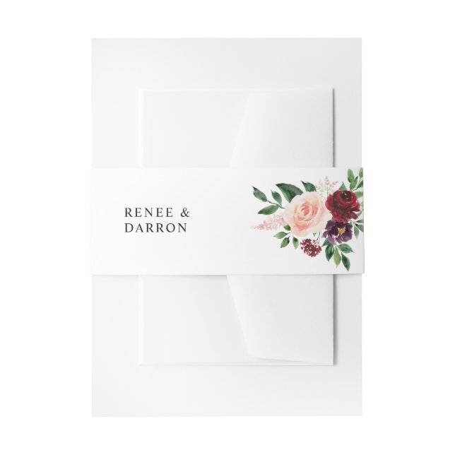 Burgund & Blush Pink Blush Blues Floral 4D Einladungsbanderole (Vorderseite Beispiel)