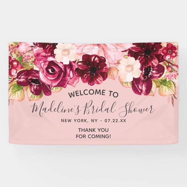 Burgund & Blush Pink Brautparty Willkommen Banner (Horizontal)