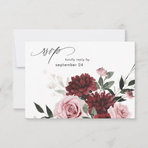 Burgund & Blush Pink Floral 6 w Mahlzeit RSVP Kart Karte