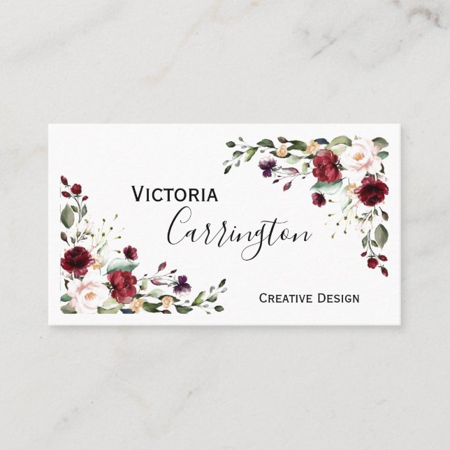 Burgund Blush Pink Floral Moderne Visitenkarte (Vorderseite)
