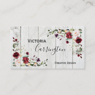 Burgund Blush Pink Floral Moderne Visitenkarte