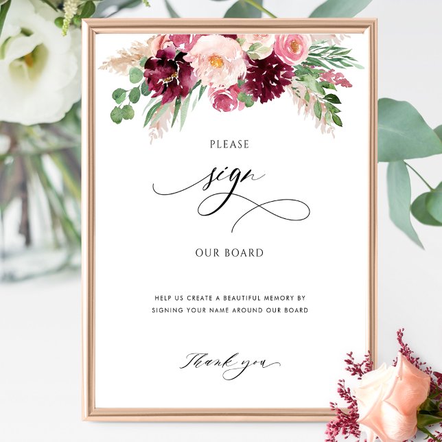 Burgund Blush Pink Floral, Unterschrift Gästebuchb Poster (Von Creator hochgeladen)