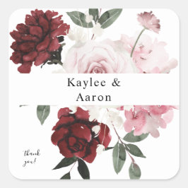 Burgund & Blush Pink Floral Vielen Dank Quadratischer Aufkleber