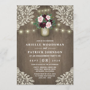 Burgund Blush Pink Gold Rustikale Engagement Parte Einladung