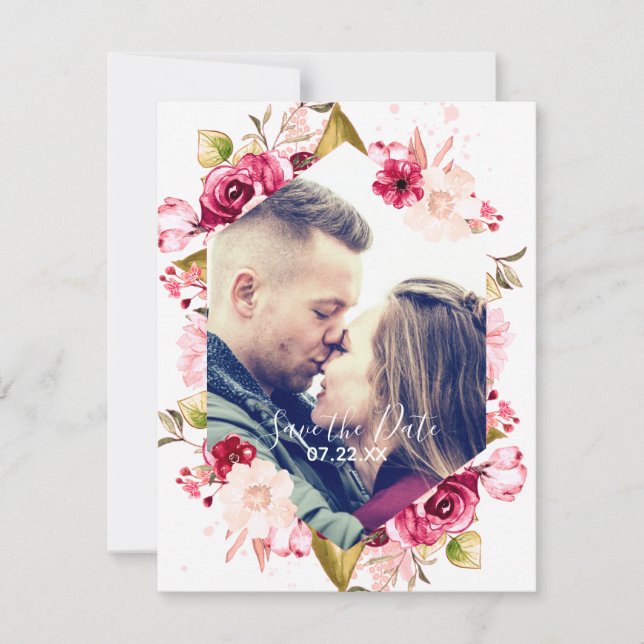 Burgund & Blush Pink Hexagon Save the Date Foto (Vorderseite)