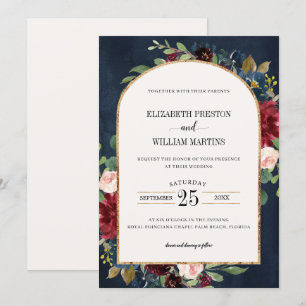 Burgund Blush Pink Navy Blumengestelle Einladung