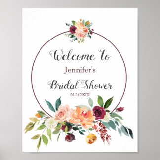 Burgund Blush Pink Peach Brautparty Willkommen Poster