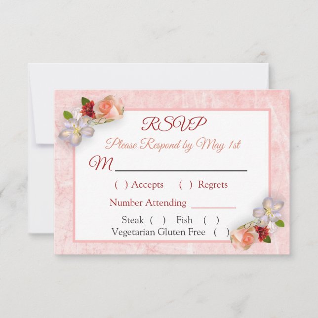 Burgund Blush Pink Rose Gold Wedding RSVP Karte (Vorderseite)