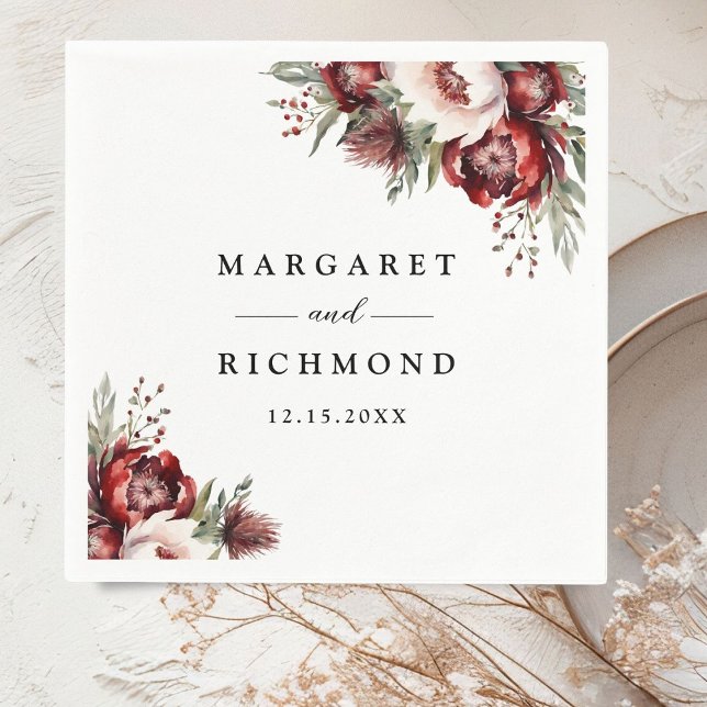 Burgund Blush Pink Rustikales Blumenpapier Serviette (Von Creator hochgeladen)