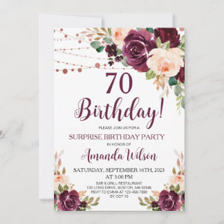 Burgund Blush Pink Script Überraschung Geburtstags Einladung