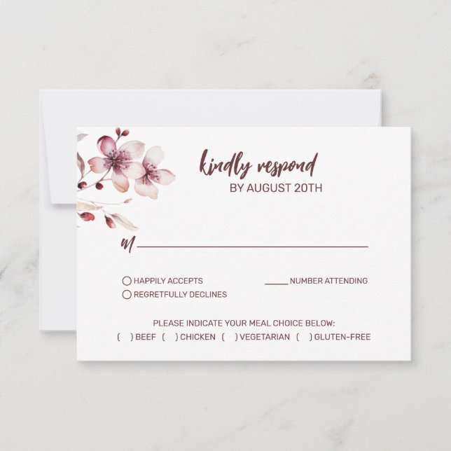 Burgund & Blush Romantische Wasserfarbenhochzeit RSVP Karte (Vorderseite)